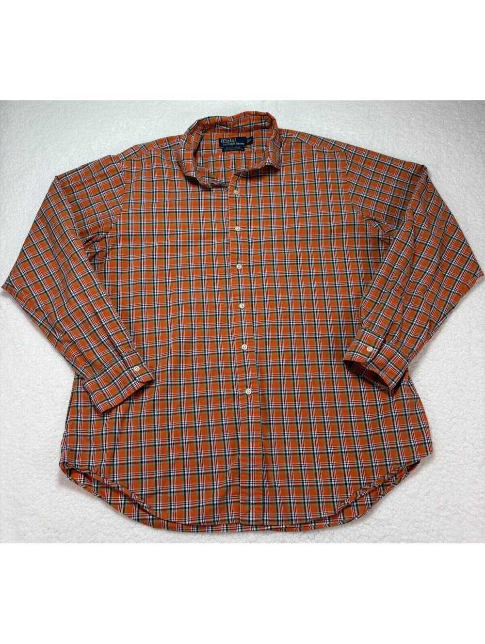 Polo Ralph Lauren Estate Sport Cotton Plaid Orange Long Sleeve Shirt Men Size XL